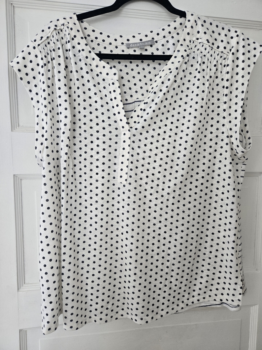 Daniel Rainn White Top with Black Polka Dots and Cap Sleeves